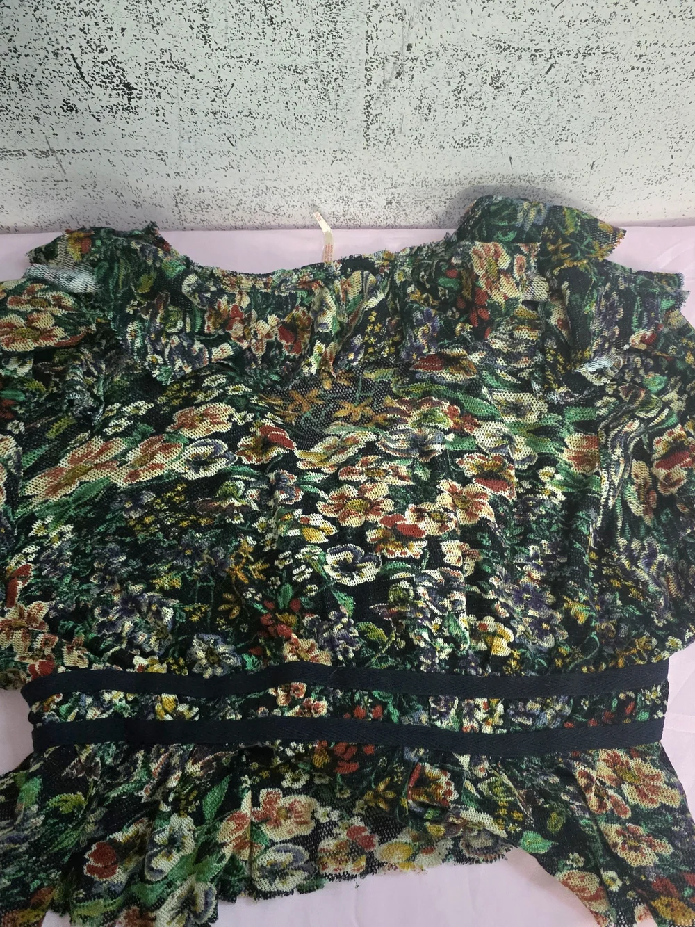 Free People Floral Ruffle V-Neck Blouse in Green Multi